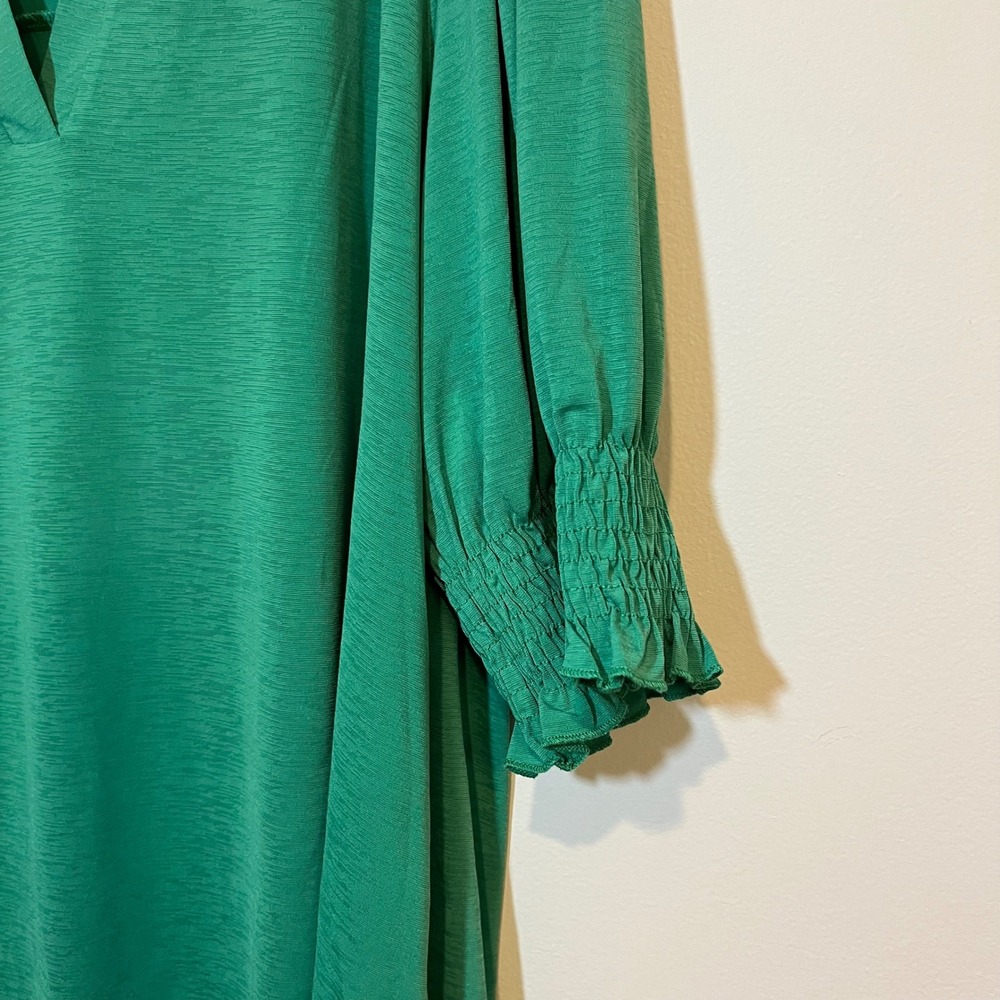 Dear Scarlett Lizzy Blouse 3/4 Smock Sleeve Top Solid Green Size XL - Picture 3 of 5